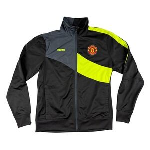 Manchester United Track Jacket Mens M Black Neon Yellow Grey Full Zip Soccer